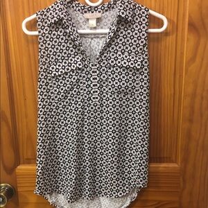 LOFT Navy and Off-White Sleeveless Geometric Print Blouse